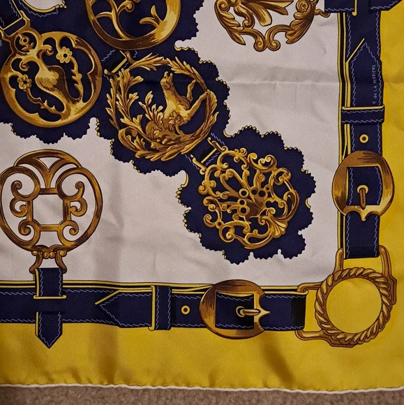 Authentic HERMES Scarf Silk Navy & Yellow